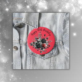 Gelukkige 50ste Verjaardag Rode en Zwarte Rozen | Ronde Button 4,0 Cm