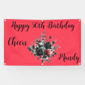 Gelukkige 50ste Verjaardag Rode en Zwarte Rozen | Spandoek (Horizontaal)