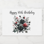 Gelukkige 50ste Verjaardag Rode en Zwarte Rozen | Sparkling Wijnetiket (Enkel label)