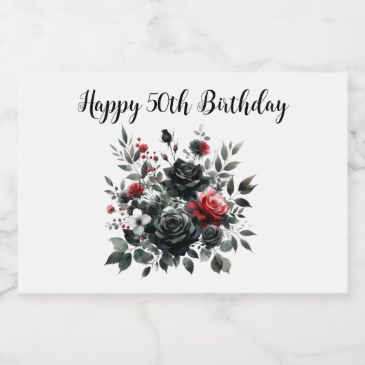 Gelukkige 50ste Verjaardag Rode en Zwarte Rozen | Sparkling Wijnetiket (Enkel label)