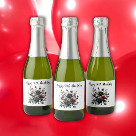 Gelukkige 50ste Verjaardag Rode en Zwarte Rozen | Sparkling Wijnetiket