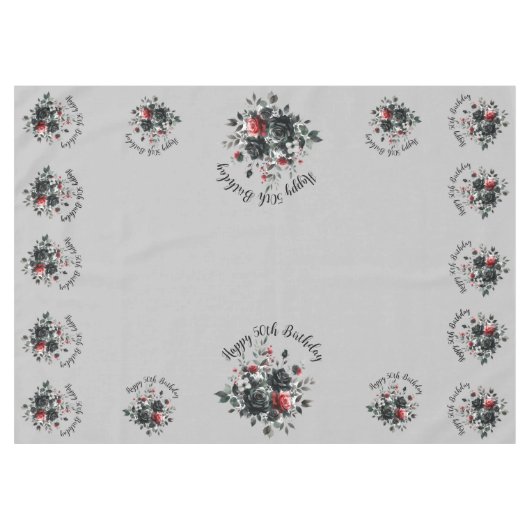Gelukkige 50ste Verjaardag Rode en Zwarte Rozen | Tafelkleed (Voorkant (Horizontaal))