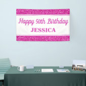 Gelukkige 50ste verjaardag roze glitter spandoek (Beurs)