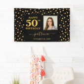 Gelukkige 50ste verjaardag zwart en goud sterren f spandoek (Insitu)