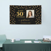 Gelukkige 50ste verjaardag zwart en goud sterren f spandoek (Beurs)