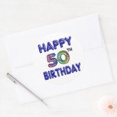 Gelukkige 50ste Verjaardagscadeaus en Verjaardagsk Ronde Sticker (Envelop)