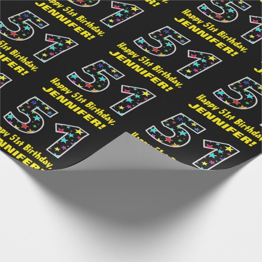 Gelukkige 51ste verjaardag, Leuk Kleurrijk Sterren Cadeaupapier (Hoek)