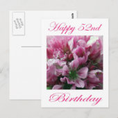 Gelukkige 52e verjaardag Roze en Groene Bloem Briefkaart (Voorkant / Achterkant)