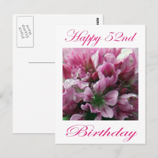 Gelukkige 52e verjaardag Roze en Groene Bloem Briefkaart (Voorkant / Achterkant)