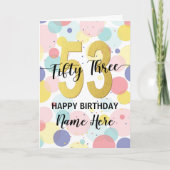 Gelukkige 53e Verjaardag Pastel Rainbow Gold Vrouw Kaart (Voorkant)