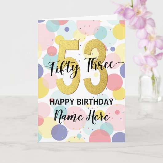 Gelukkige 53e Verjaardag Pastel Rainbow Gold Vrouw Kaart (Orchidee)