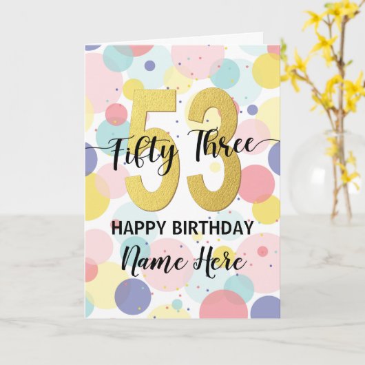 Gelukkige 53e Verjaardag Pastel Rainbow Gold Vrouw Kaart (Gele Bloem)