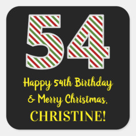 Gelukkige 54ste Verjaardag & Vrolijk Kerstmis, Dou Vierkante Sticker