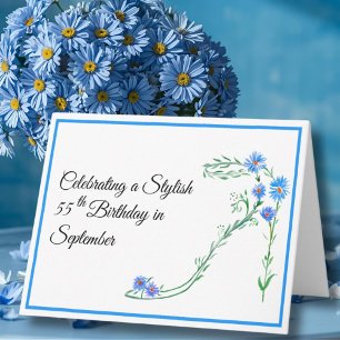 Gelukkige 55e verjaardag Blauwe Aster Bloemen Kaart