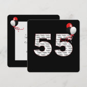 Gelukkige 55e verjaardag op zwarte uitnodiging (Voorkant / Achterkant)