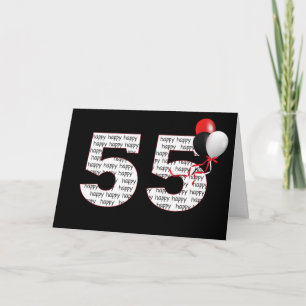 Gelukkige 55ste verjaardag op zwart met ballonnen kaart