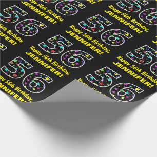 Gelukkige 56e Verjaardag, Leuk Kleurrijk Sterren P Cadeaupapier