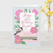 Gelukkige 56ste Verjaardag Dochter w / Typewriter  Kaart (Gele Bloem)