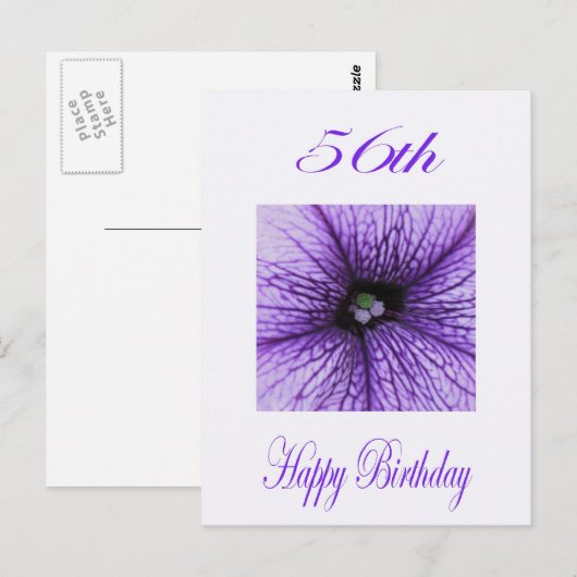 Gelukkige 56ste Verjaardag paarse Bloesem Briefkaart (Voorkant / Achterkant)