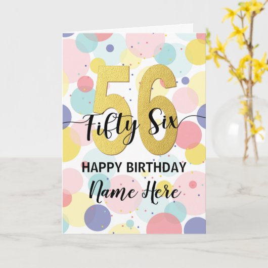 Gelukkige 56ste Verjaardag Pastel Rainbow Gold Vro Kaart (Gele Bloem)