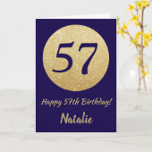 Gelukkige 57e verjaardag Navy Blue en Gold Glitter Kaart (Gele Bloem)