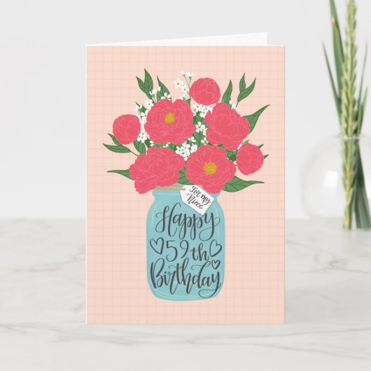 Gelukkige 59e verjaardag nichtje w / Mason Jar van Kaart (Voorkant)