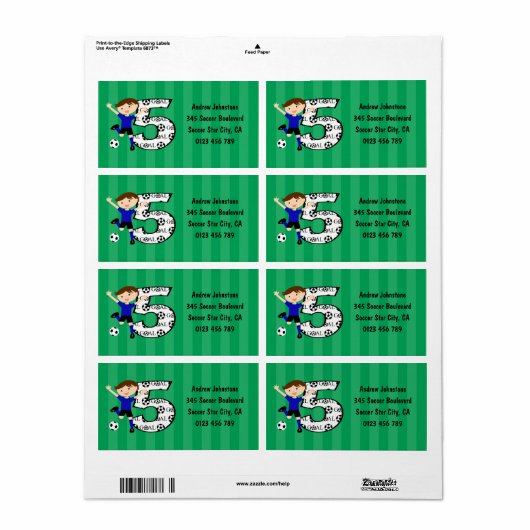 Gelukkige 5de Verjaardag Ronde Voetbal Doellabels Etiket (Full Sheet)