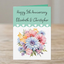 Gelukkige 5e verjaardag bloemen groen