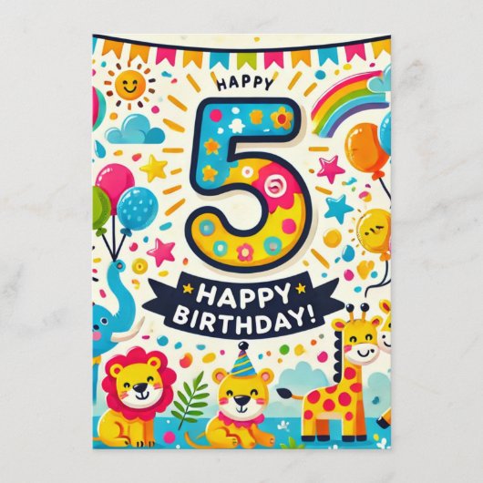 Gelukkige 5e verjaardag! informatiekaartje (Voorkant)