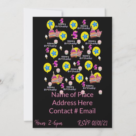 Gelukkige 5e Verjaardag Uitnodiging Verjaardag #5 (Achterkant)