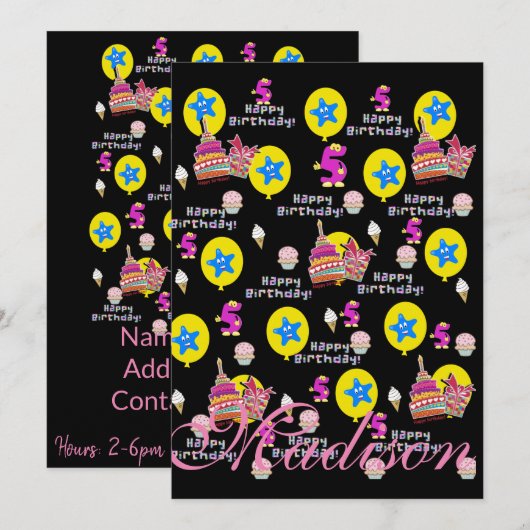 Gelukkige 5e Verjaardag Uitnodiging Verjaardag #5 (Voorkant / Achterkant)