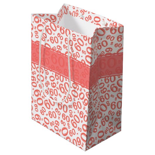 Gelukkige 60e Verjaardag Coral Willekeurig Nummerp Medium Cadeauzakje (Achterkant Gekanteld)