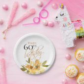 Gelukkige 60e verjaardag gele bloem papieren bordje (Feest)