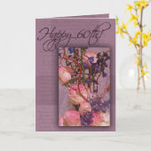 Gelukkige 60e verjaardag in roze en paarse kleuren kaart (Gele Bloem)