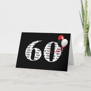 Gelukkige 60e verjaardag op zwart met ballonnen kaart