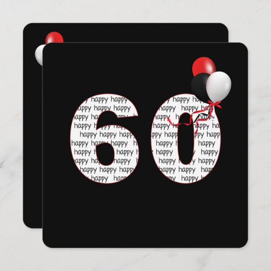 Gelukkige 60e verjaardag op zwarte uitnodiging (Voorkant / Achterkant)