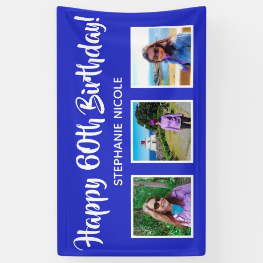 Gelukkige 60e verjaardag Royal Blue Gepersonalisee Spandoek (Verticaal)