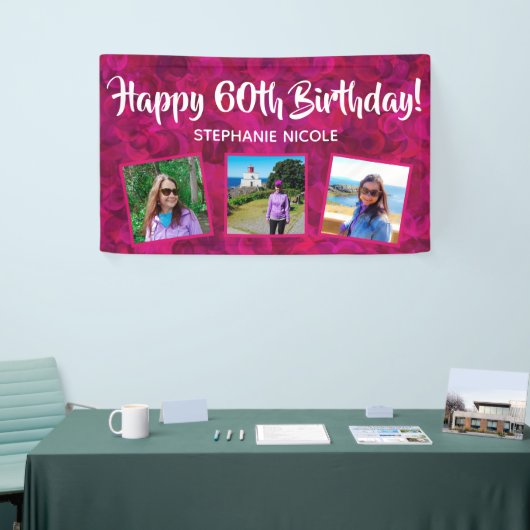 Gelukkige 60e verjaardag roze gepersonaliseerde fo spandoek (Beurs)