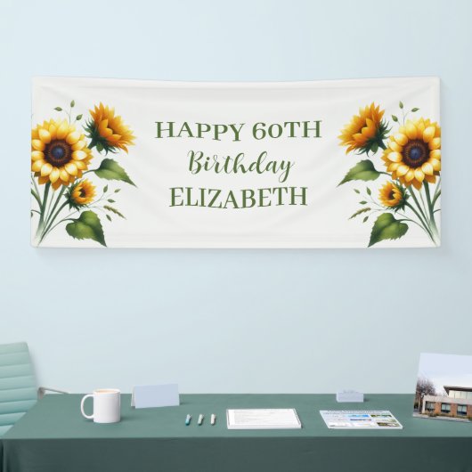 Gelukkige 60e verjaardag Zonnebloemen Gele bloemen Spandoek (Beurs)