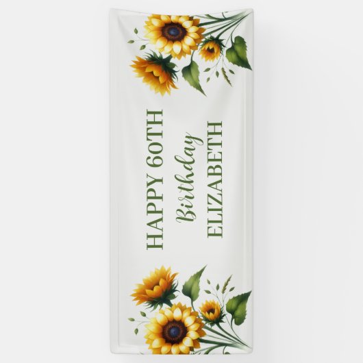 Gelukkige 60e verjaardag Zonnebloemen Gele bloemen Spandoek (Verticaal)