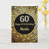 Gelukkige 60e Verjaardag Zwart en Goud Glitter Kaa Kaart (Gele Bloem)