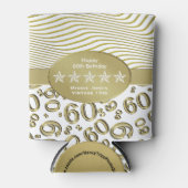 Gelukkige 60ste Verjaardag Goud en Wit Nummerpatro Blikjeskoeler (Voorkant)