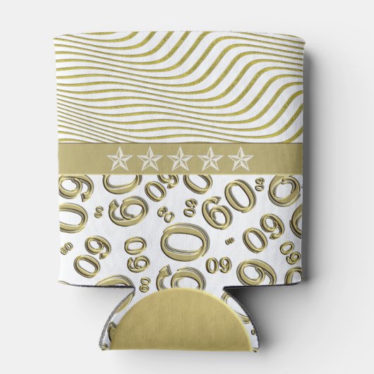 Gelukkige 60ste Verjaardag Goud en Wit Nummerpatro Blikjeskoeler (Achterkant)