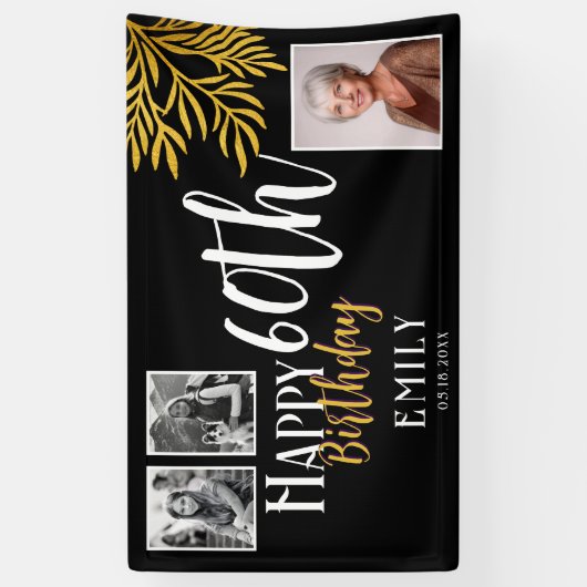 Gelukkige 60ste Verjaardag Gouden Foliage 3 Foto A Spandoek (Verticaal)