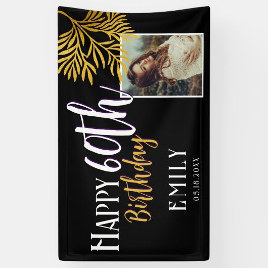 Gelukkige 60ste Verjaardag Gouden Fotoachtergrond Spandoek (Verticaal)