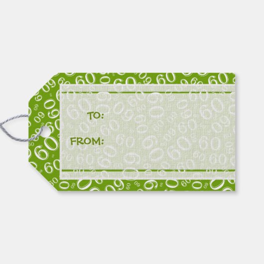 Gelukkige 60ste Verjaardag Groen/Wit Nummerpatroon Cadeaulabel (Achterkant Horizontaal)
