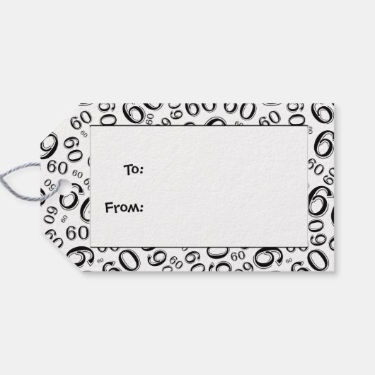 Gelukkige 60ste Verjaardag Nummer Patroon Zwart/Wi Cadeaulabel (Achterkant Horizontaal)