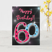 Gelukkige 60ste verjaardag plezier & heldere polka kaart (Gele Bloem)