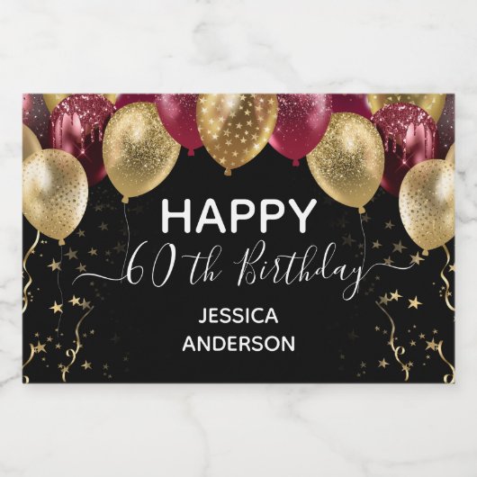 Gelukkige 60ste verjaardag rode en gouden Moussere Sparkling Wijnetiket (Enkel label)