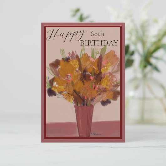 Gelukkige 60ste Verjaardag Roest en Gouden Bloemen (Staand voorkant)